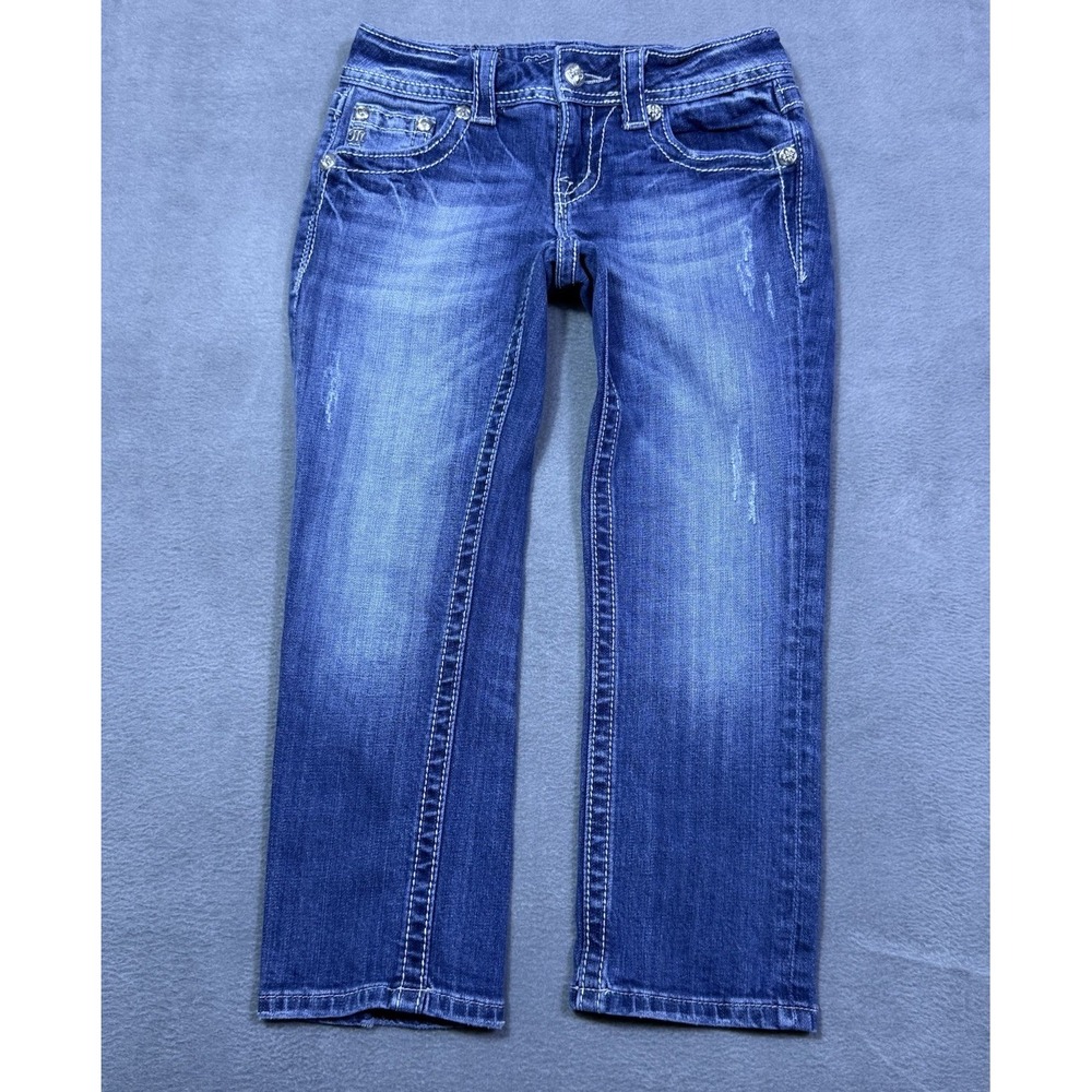 Miss Me Jeans Womens 25x22 Cuffed Capri Lowrise Straight Studded Y2K Boho USA
